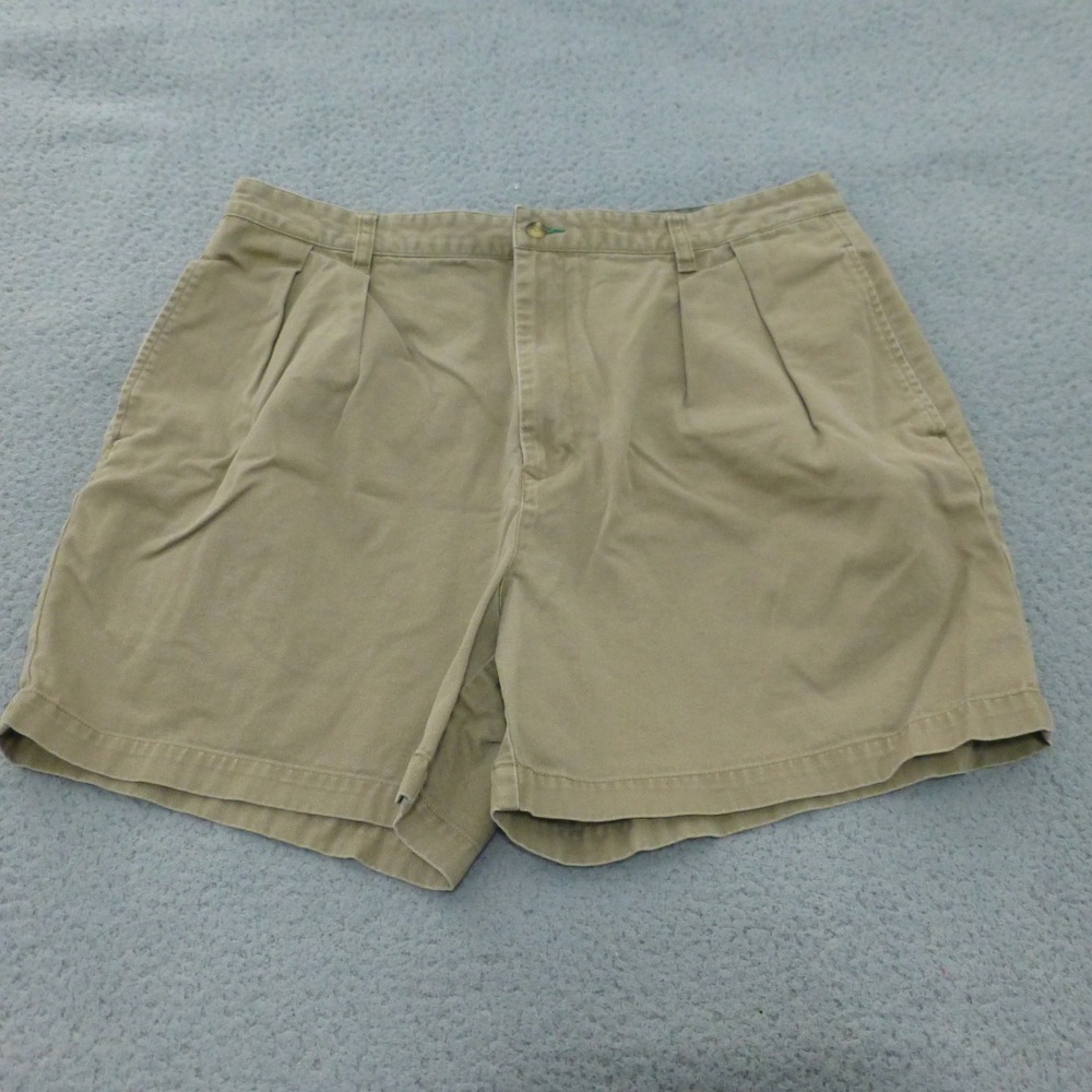 VTG Tommy Hilfiger Pleated Chino Shorts Mens 38 Khaki Cotton Twill Crest Logo